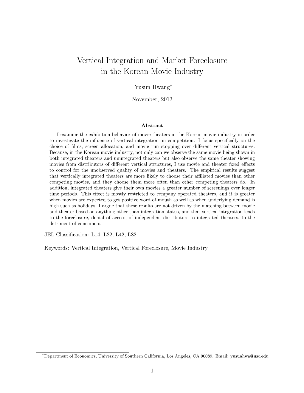 Vertical Integration and Market Foreclosure in the Korean Movie Industry