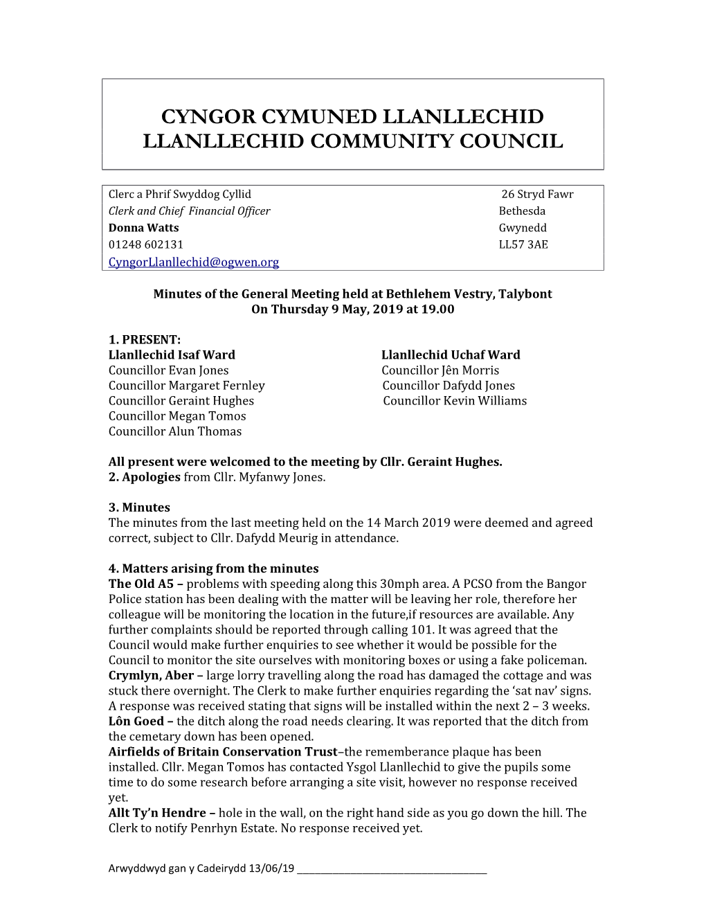 Cyngor Cymuned Llanllechid Llanllechid Community Council