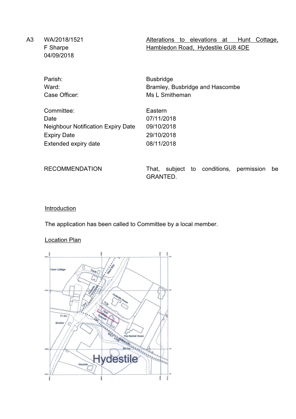 A3 WA/2018/1521 F Sharpe 04/09/2018 Alterations to Elevations