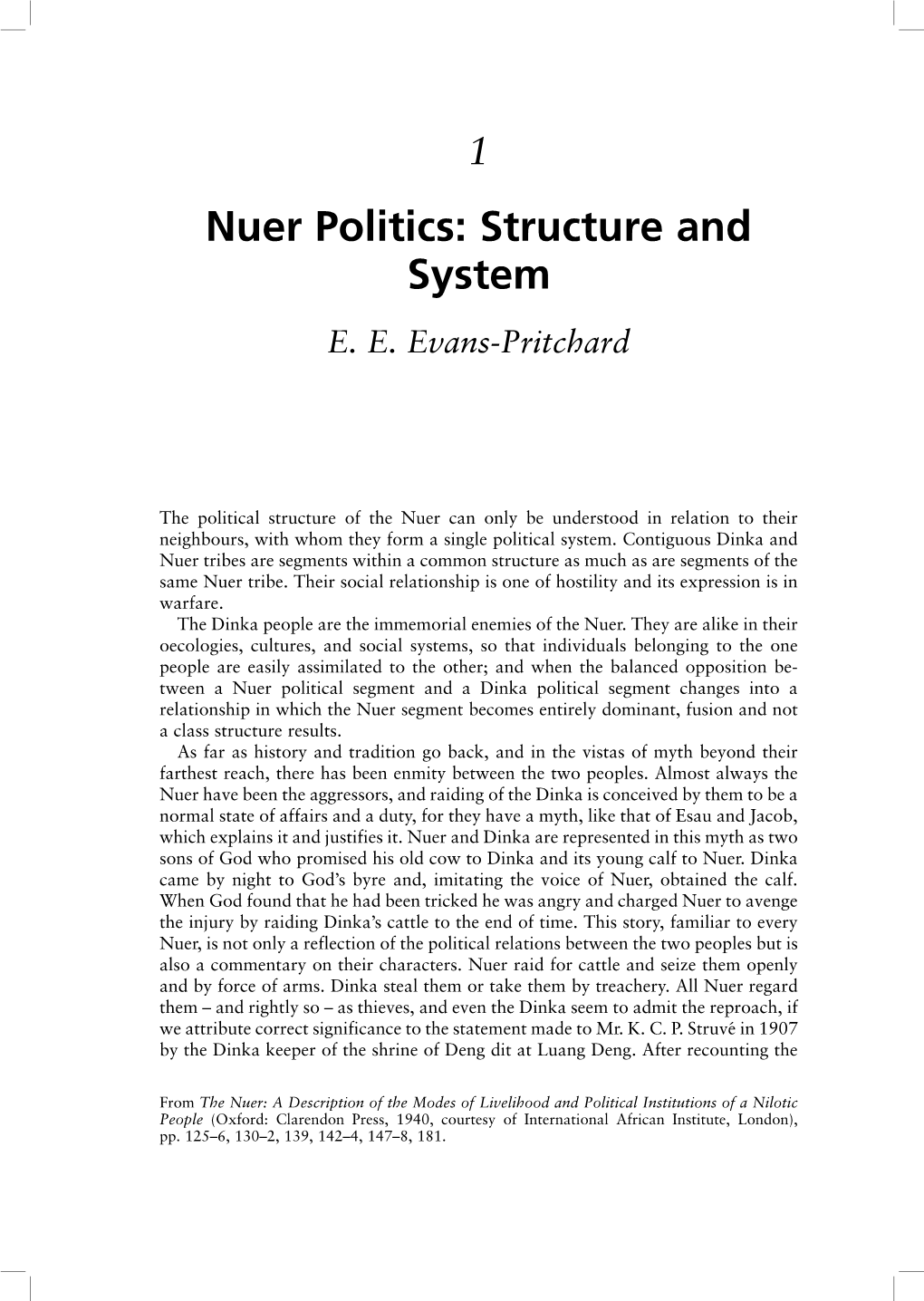 Nuer Politics: Structure and System
