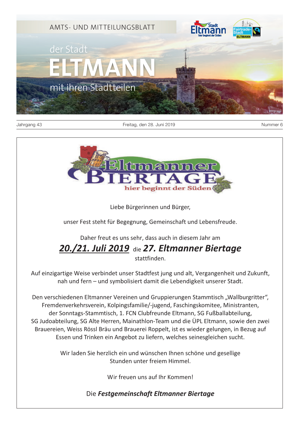 20./21. Juli 2019 Die 27. Eltmanner Biertage Stattfinden