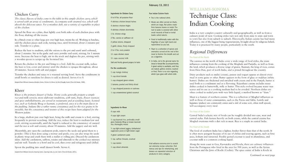 Technique Class: Indian Cooking