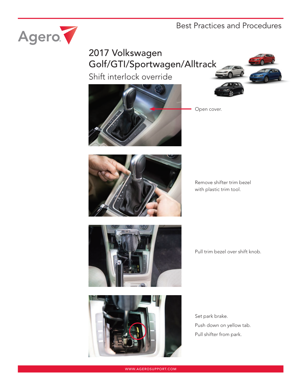 2017 Volkswagen Golf/GTI/Sportwagen/Alltrack Shift Interlock Override
