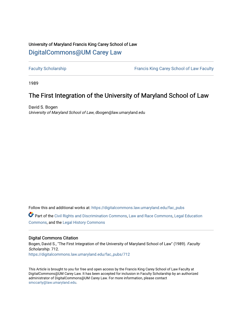 The First Integration of the University of Maryland School of Law