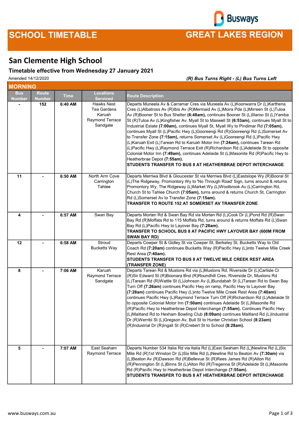 SCHOOL TIMETABLE GREAT LAKES REGION San Clemente High School