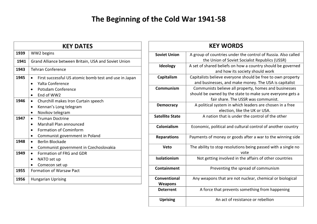 The Beginning of the Cold War 1941-58