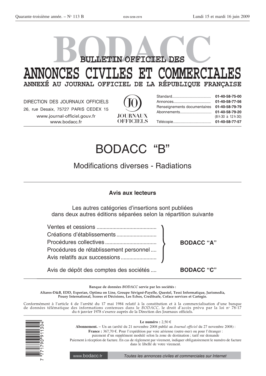 Bodacc Bulletin Officiel Des Annonces Civiles Et Commerciales Annexé Au