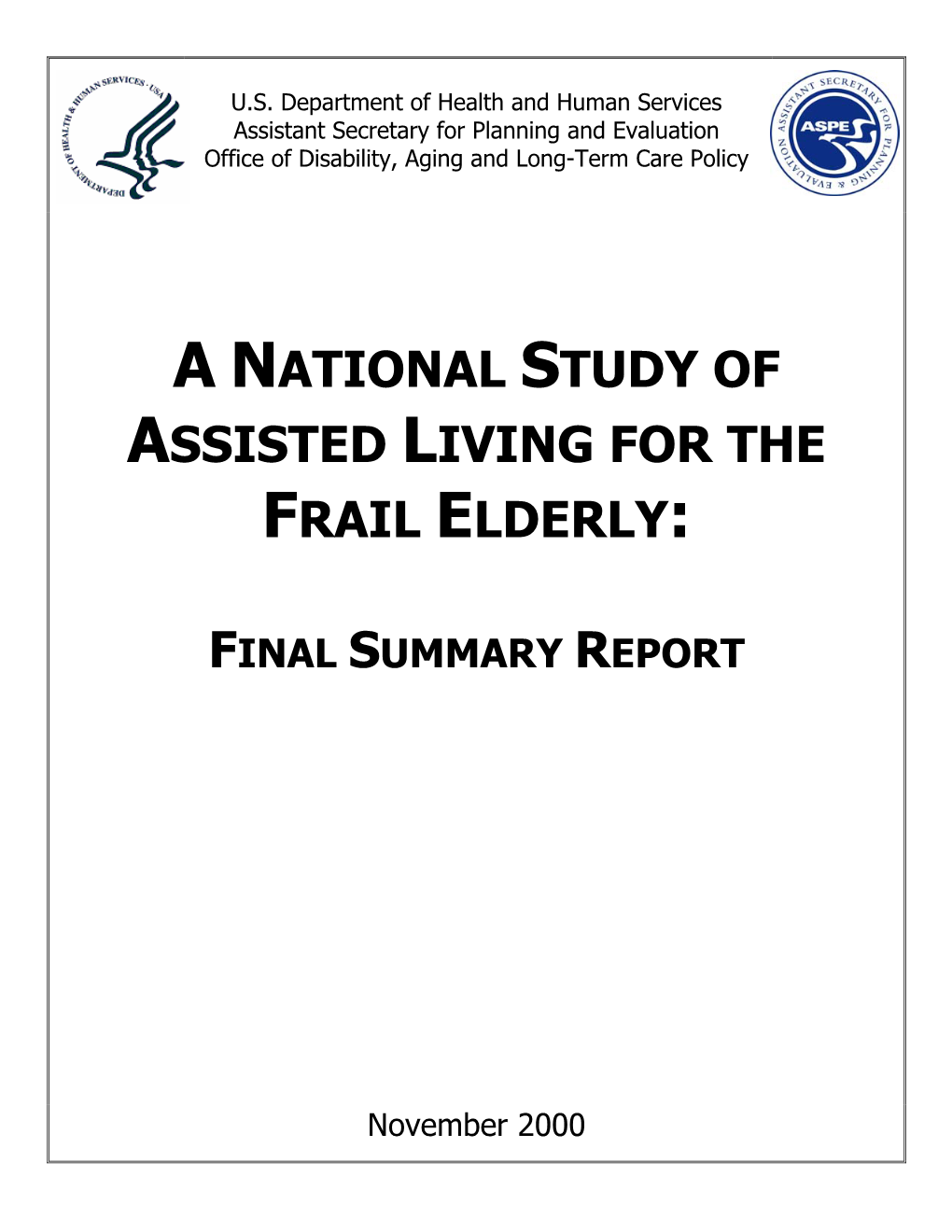A National Study of Assisted Living for the Frail Elderly