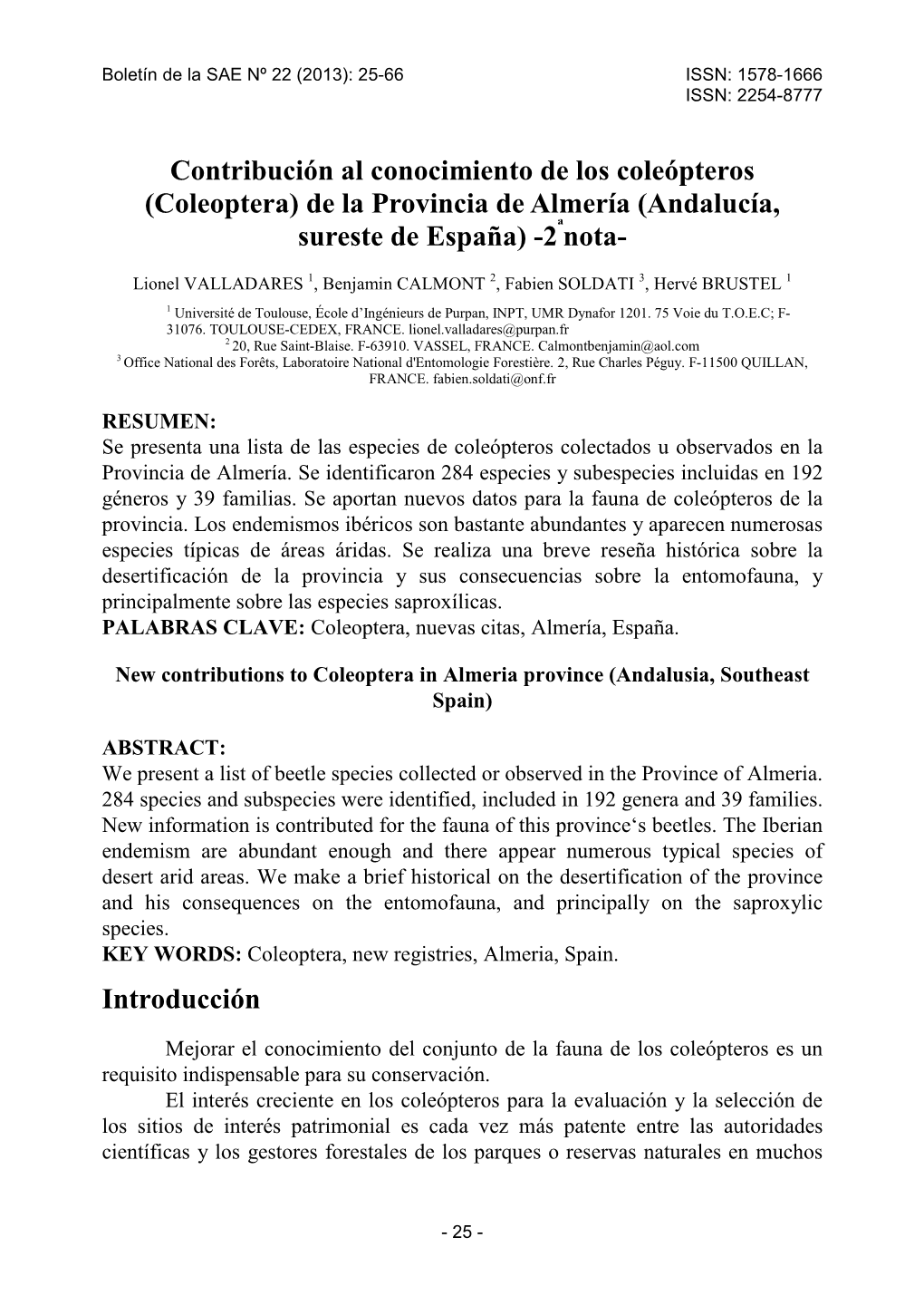 Coleoptera) De La Provincia De Almería (Andalucía, Sureste De España) -2ªnota