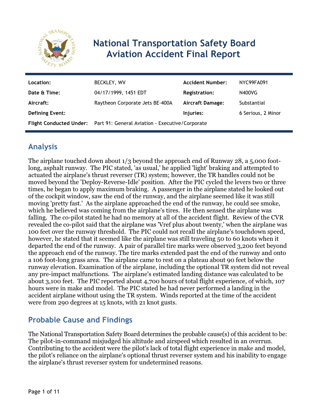 National Transportation Safety Board Aviation Accident Final Report