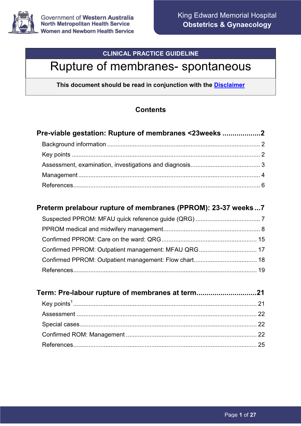 Rupture of Membranes- Spontaneous