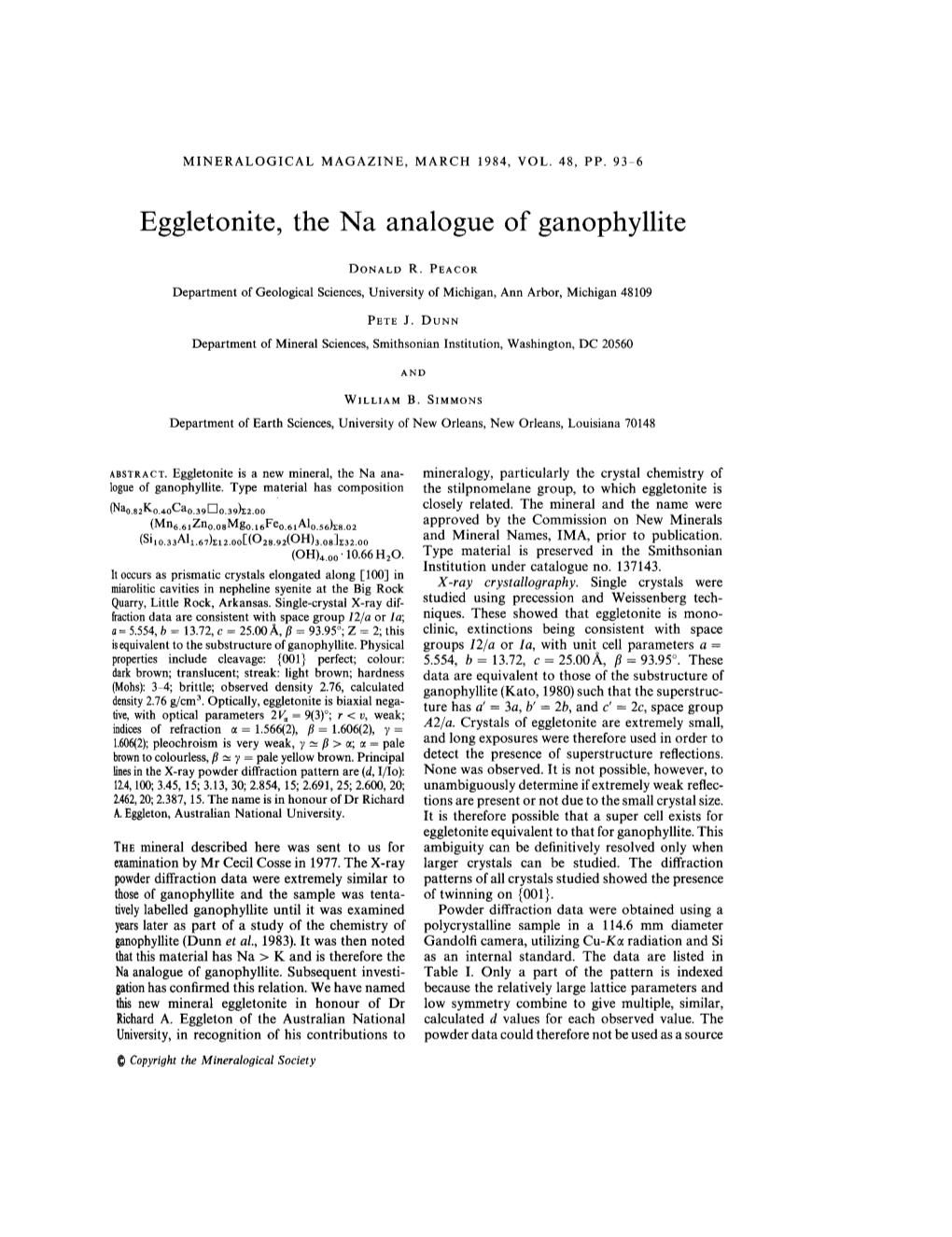 Eggletonite, the Na Analogue of Ganophyllite