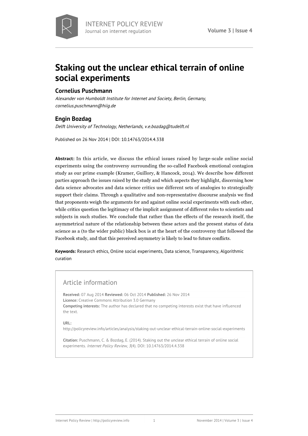 Staking out the Unclear Ethical Terrain of Online Social Experiments