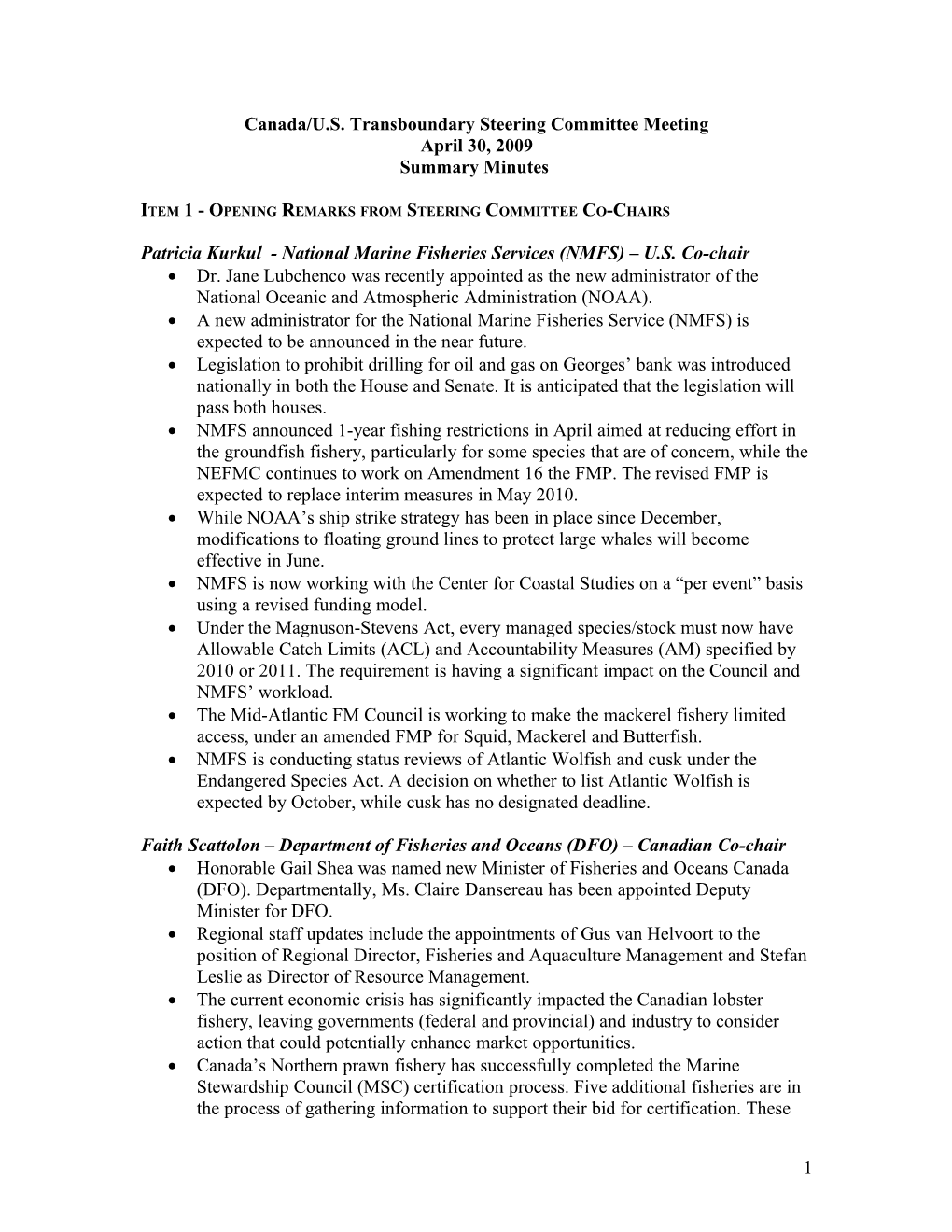 Draft Template Canada/US Summary Notes for Web Posting