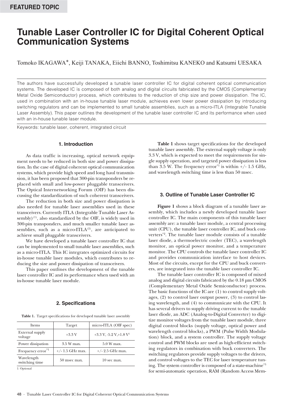 Tunable Laser Controller IC for Digital Coherent Optical Communication Systems