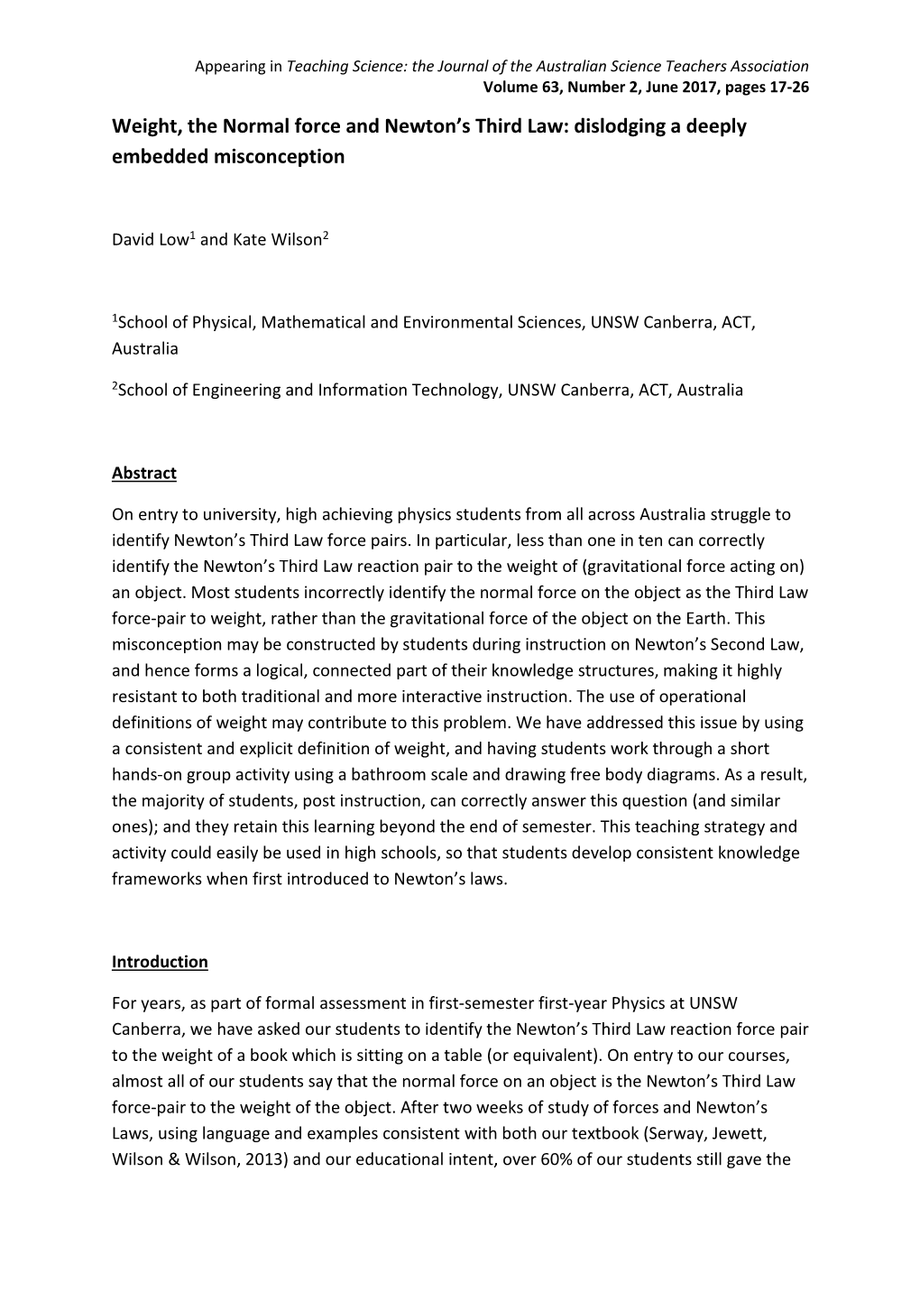 Weight, the Normal Force and Newton's Third