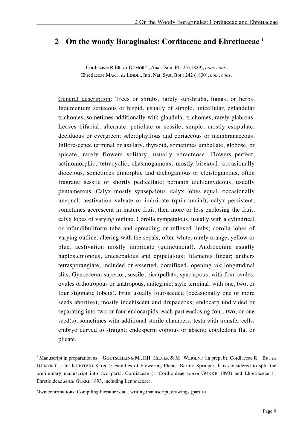 2 on the Woody Boraginales: Cordiaceae and Ehretiaceae