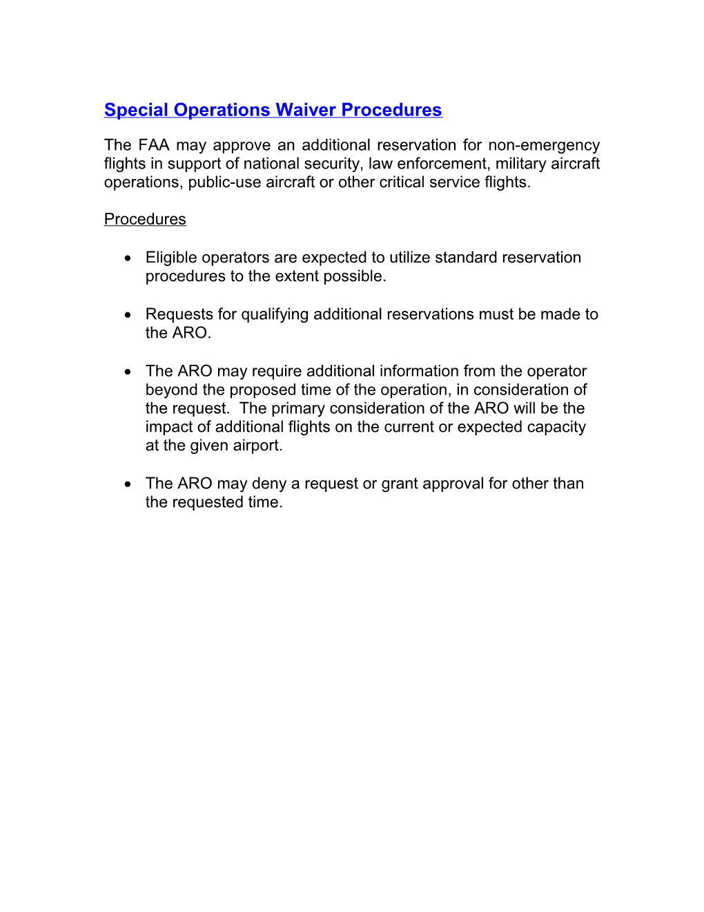 Special Operations Waiver Procedures