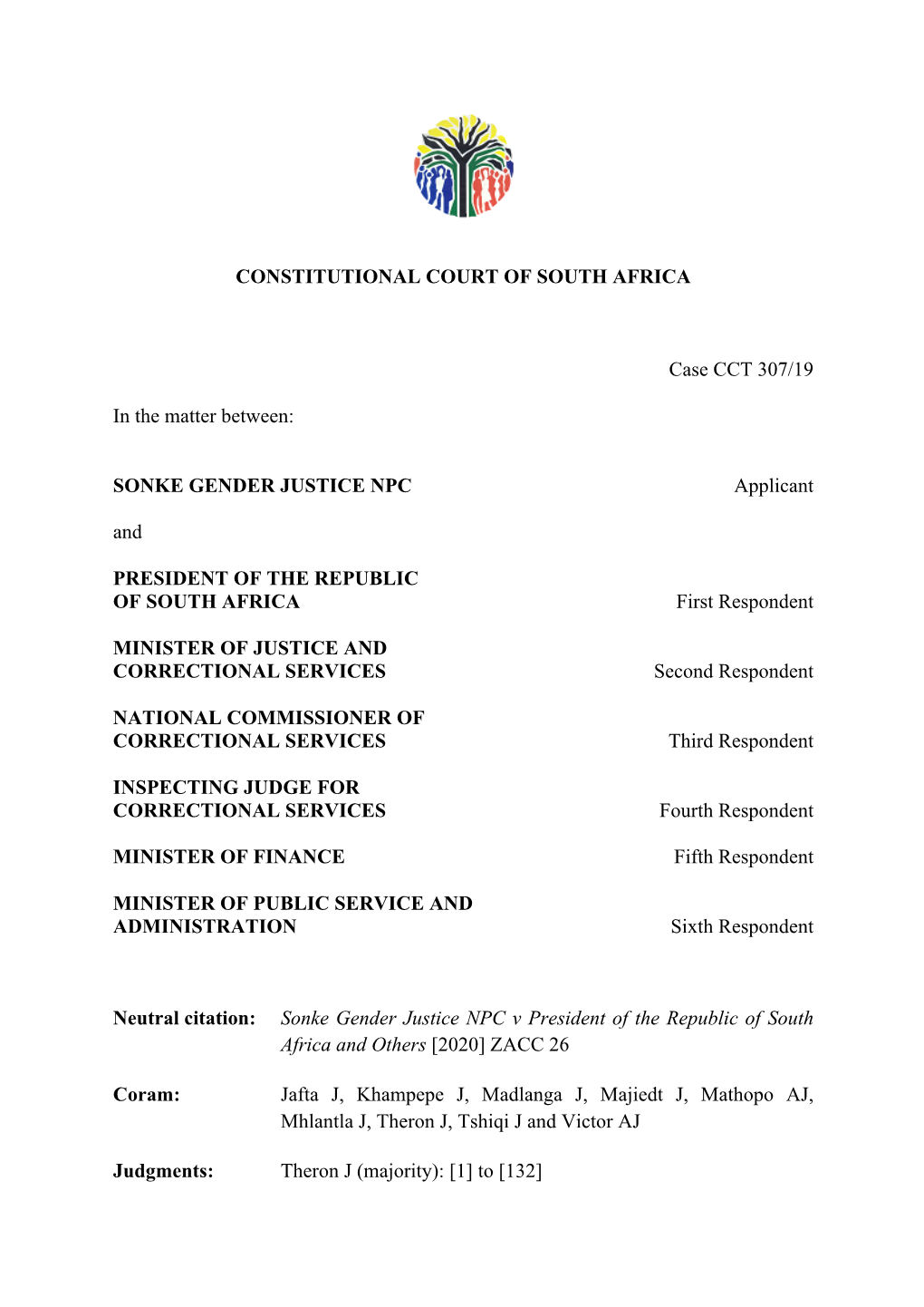 2020.12.04 (Consolidated Judgment) CCT 307-19 Sonke Gender Justice NPC V President of the Republic