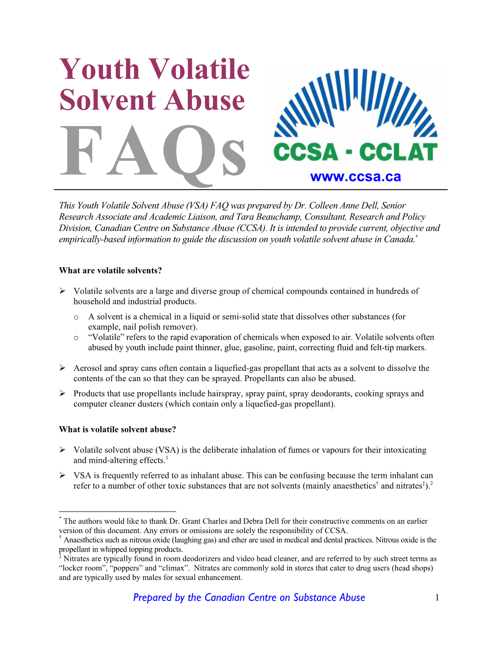 Youth Volatile Solvent Abuse Faqs