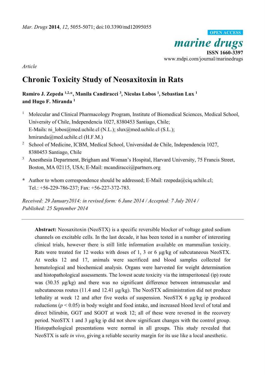 Chronic Toxicity Study of Neosaxitoxin in Rats