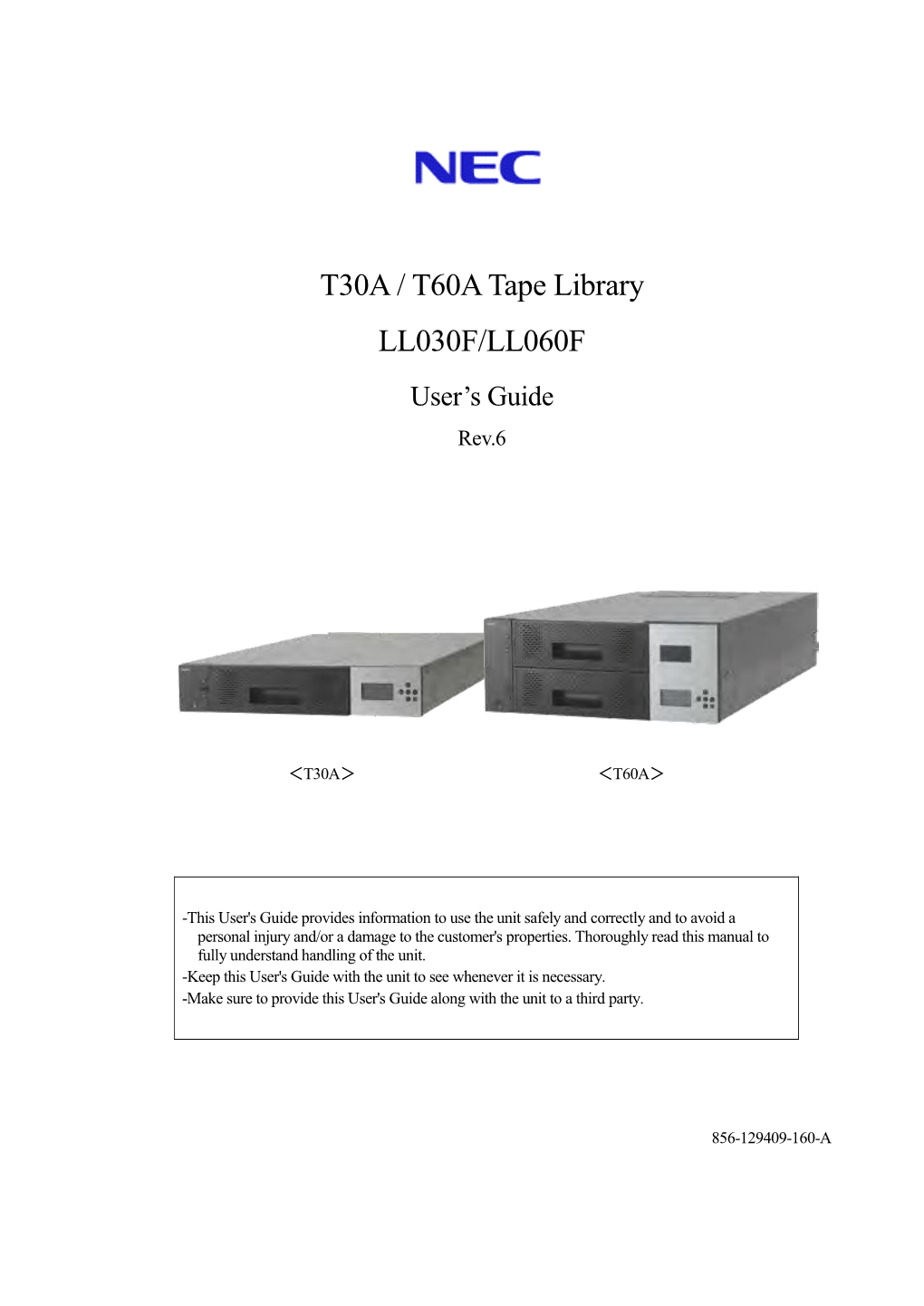 T30A/T60A Tape Library LL030F/LL060F User's Guide Rev.6