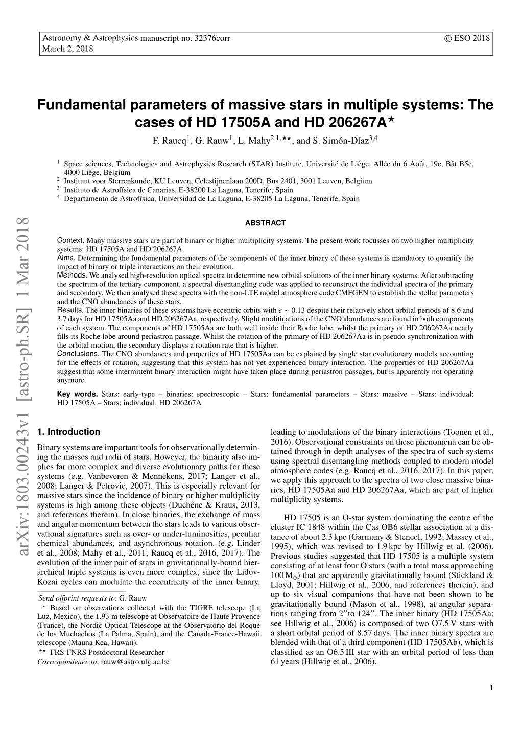 Fundamental Parameters of Massive Stars in Multiple Systems: the Cases of HD 17505A and HD 206267A? F