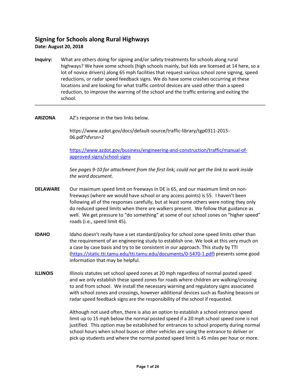 Signing for Schools Along Rural Highways Date: August 20, 2018