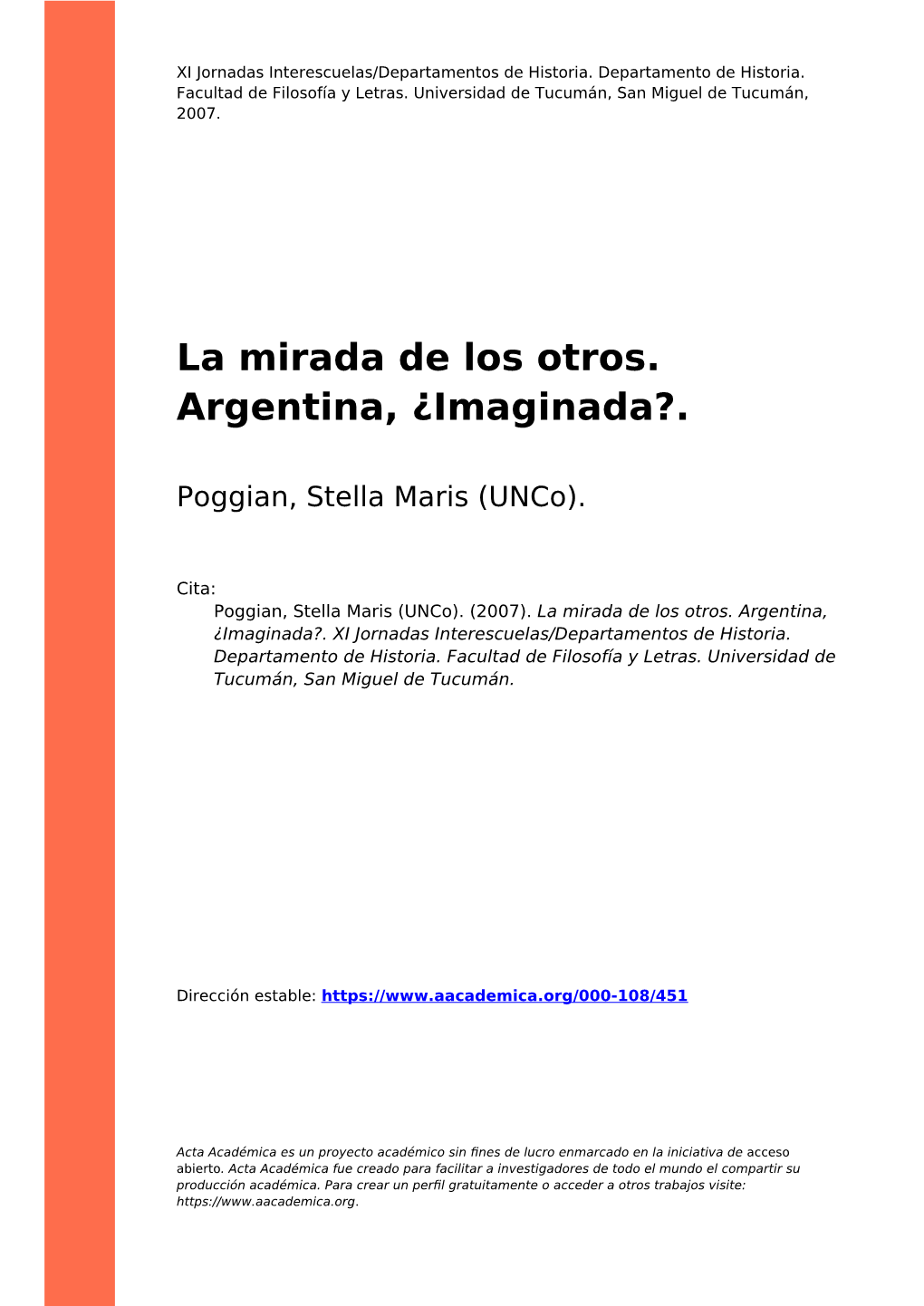 La Mirada De Los Otros. Argentina, ¿Imaginada?