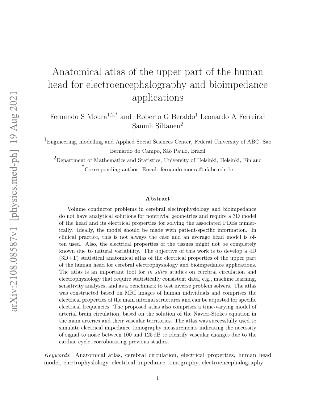 Anatomical Atlas of the Upper Part of the Human Head for Electroencephalography and Bioimpedance Applications