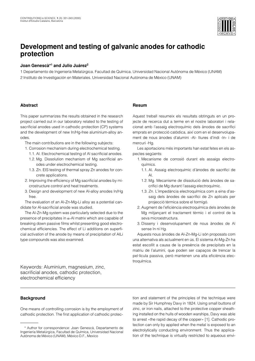 Development and Testing of Galvanic Anodes for Cathodic Protection