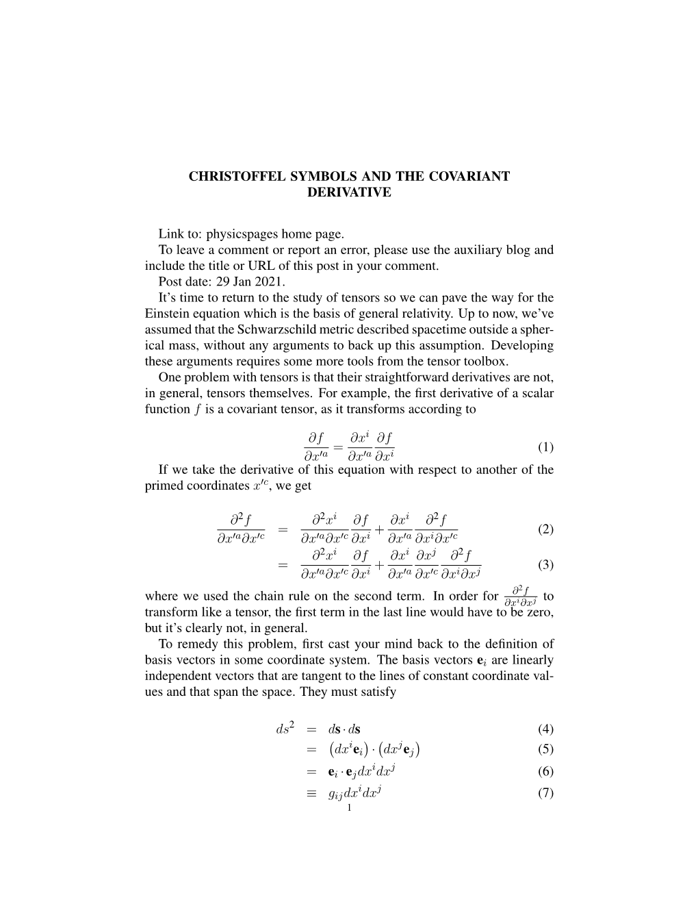 Christoffel Symbols and the Covariant Derivative