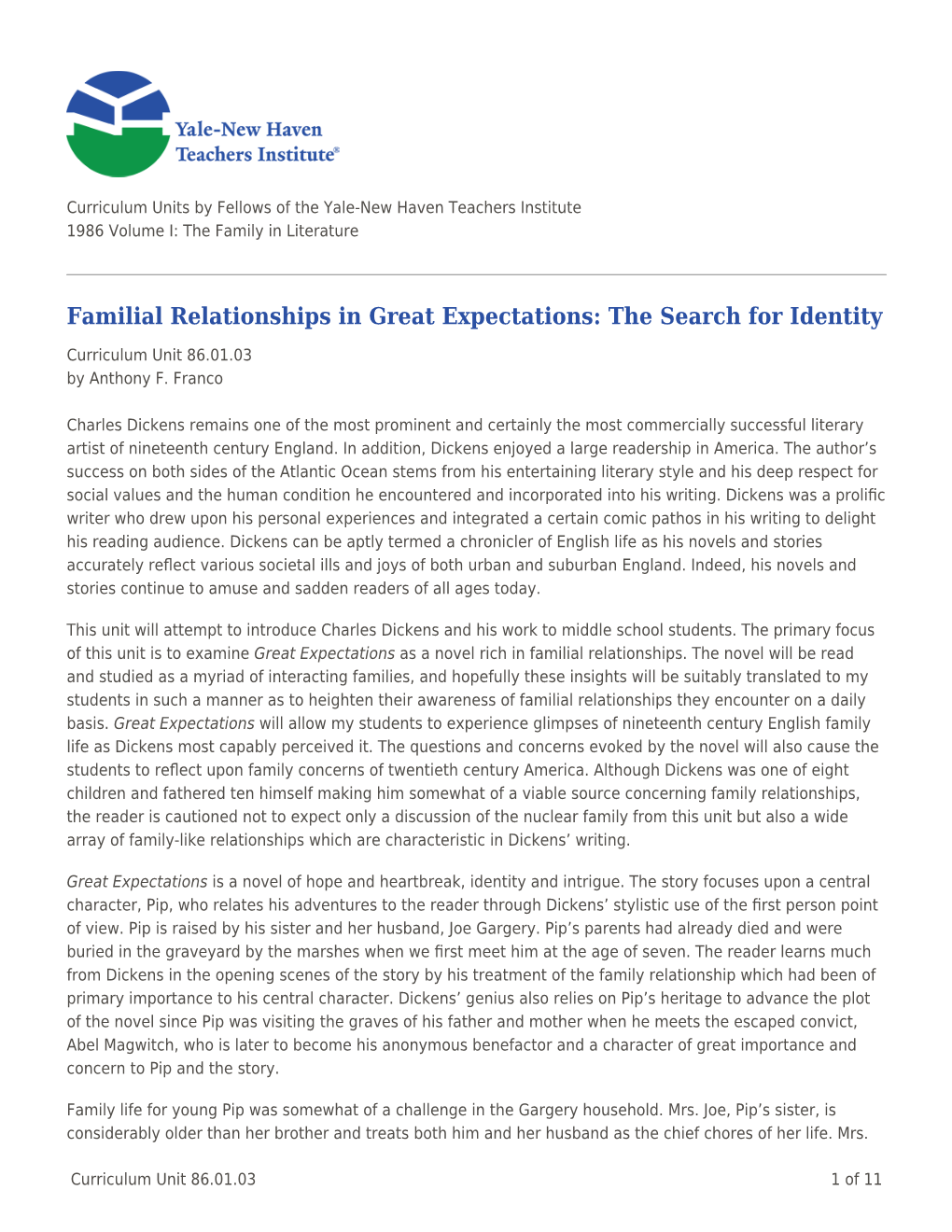 Familial Relationships in Great Expectations: the Search for Identity