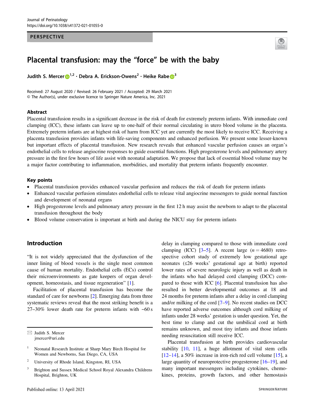 Placental Transfusion: May the Â€Œforceâ€• Be with the Baby