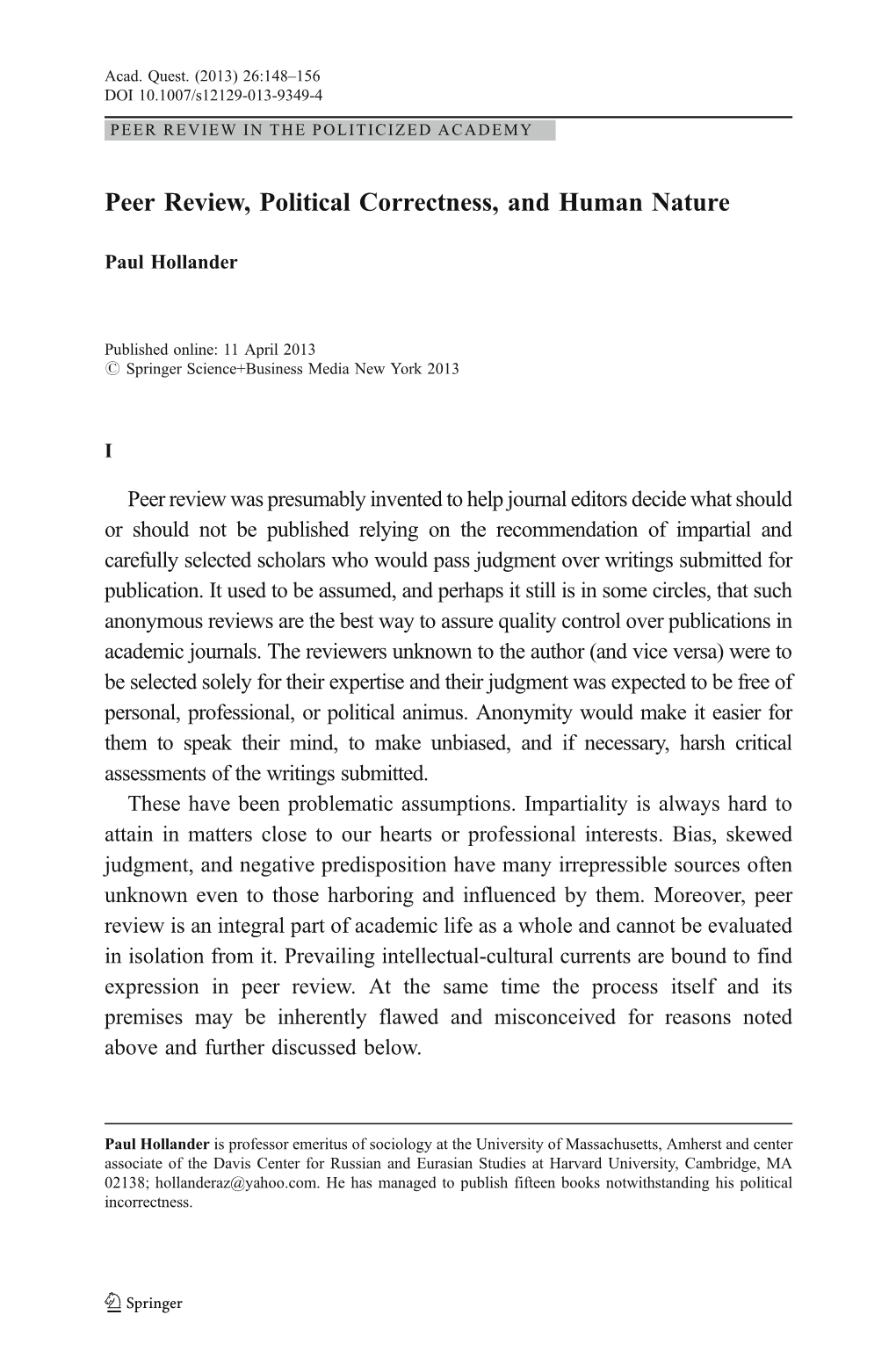 Peer Review, Political Correctness, and Human Nature