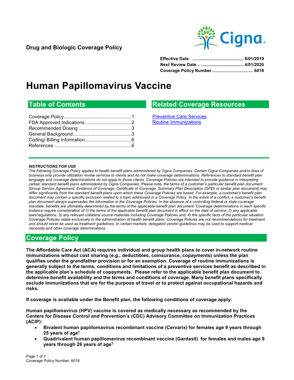 Human Papillomavirus Vaccine