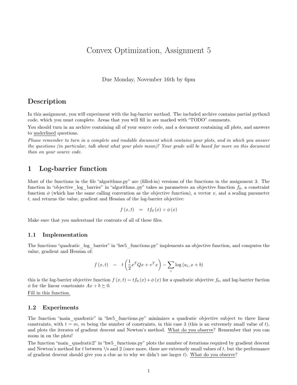 Convex Optimization, Assignment 5