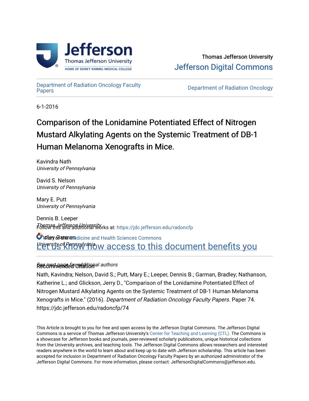 Comparison of the Lonidamine Potentiated Effect of Nitrogen Mustard Alkylating Agents on the Systemic Treatment of DB-1 Human Melanoma Xenografts in Mice