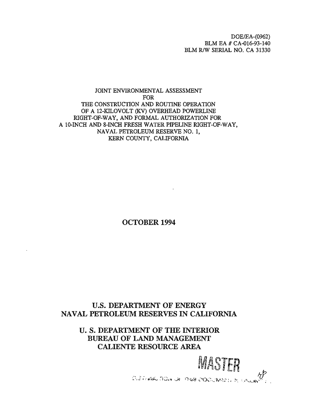 October 1994 U.S. Department of Energy Naval Petroleum