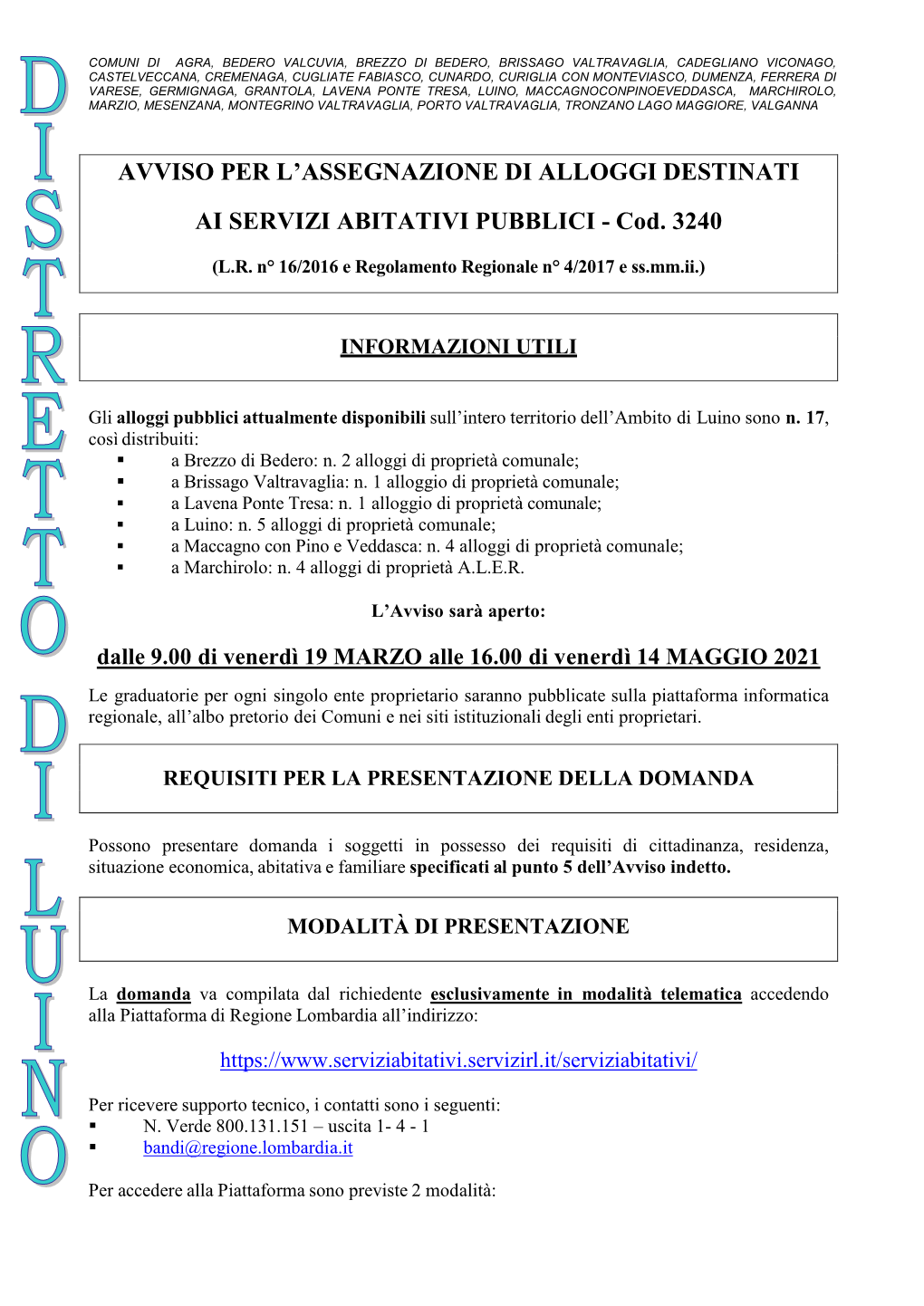 Avviso Per L'assegnazione Di Alloggi Destinati