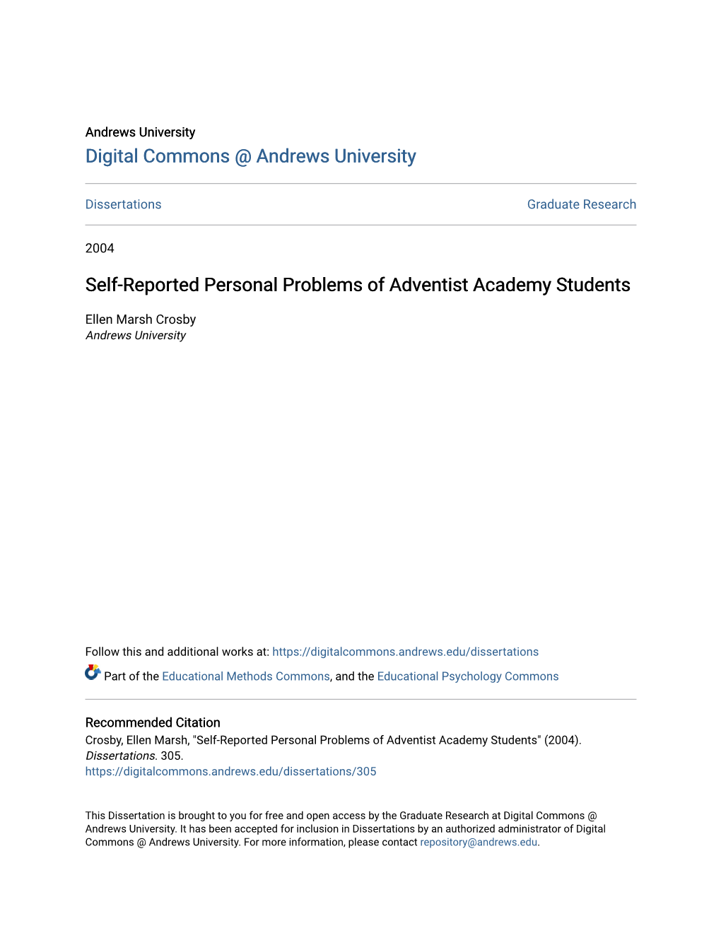 Self-Reported Personal Problems of Adventist Academy Students