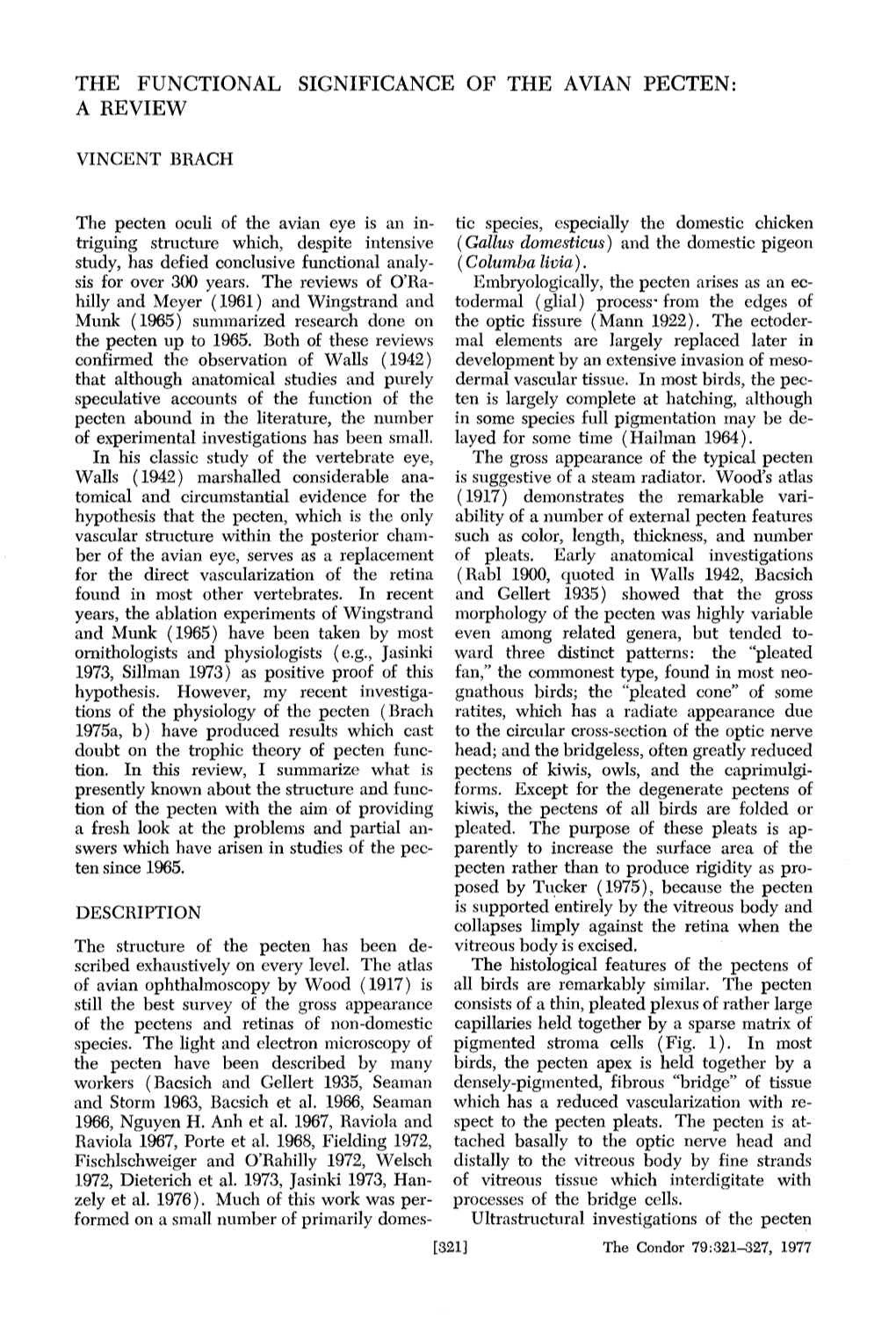 The Functional Significance of the Avian Pecten: a Review