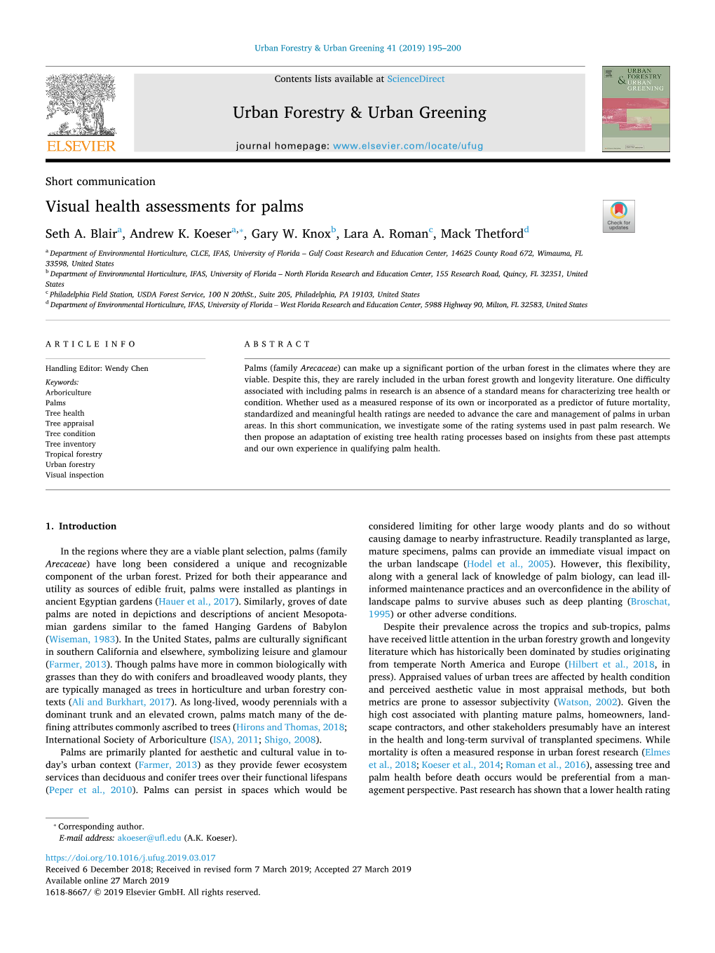 Visual Health Assessments for Palms T ⁎ Seth A