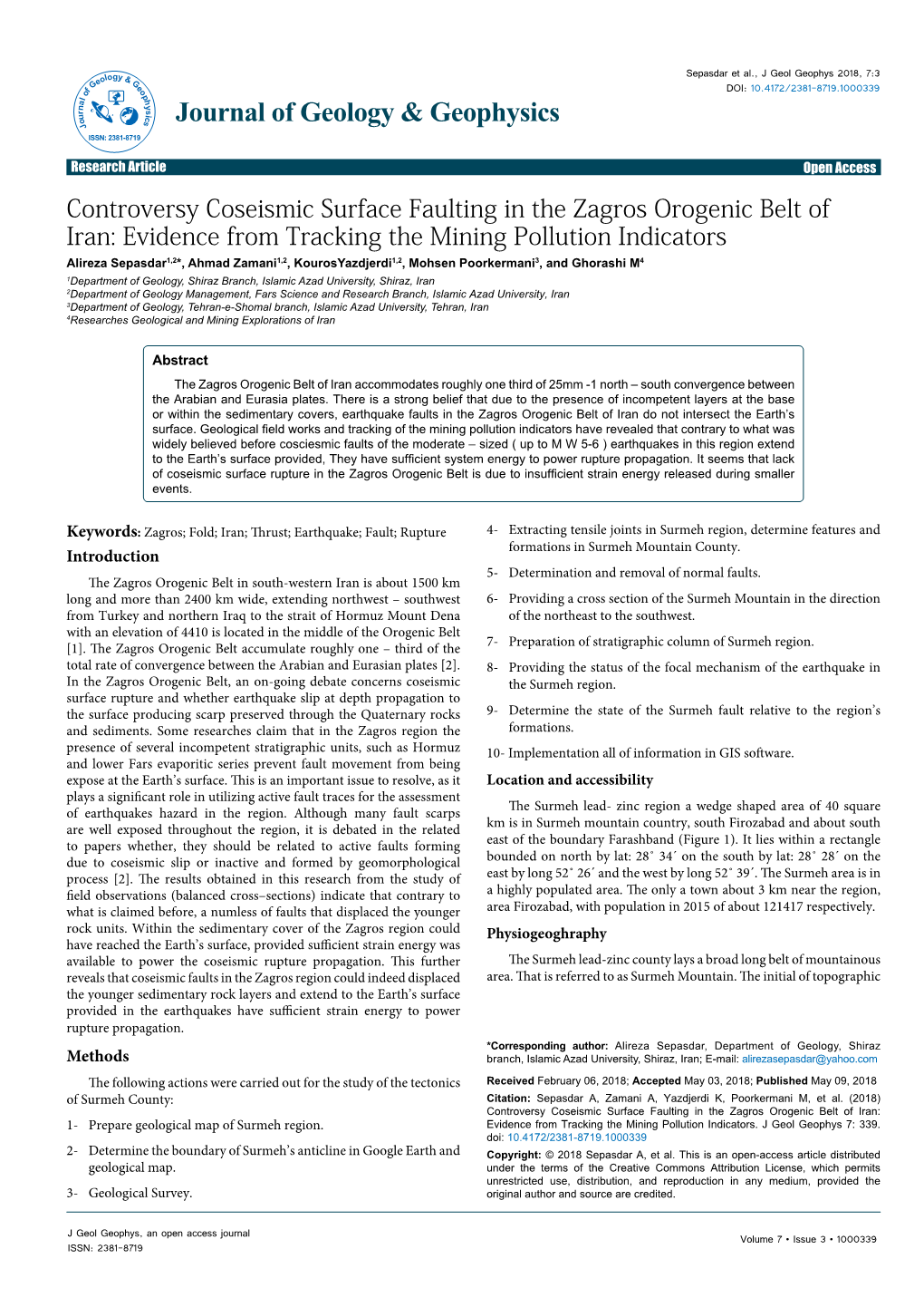 Controversy Coseismic Surface Faulting in the Zagros Orogenic Belt