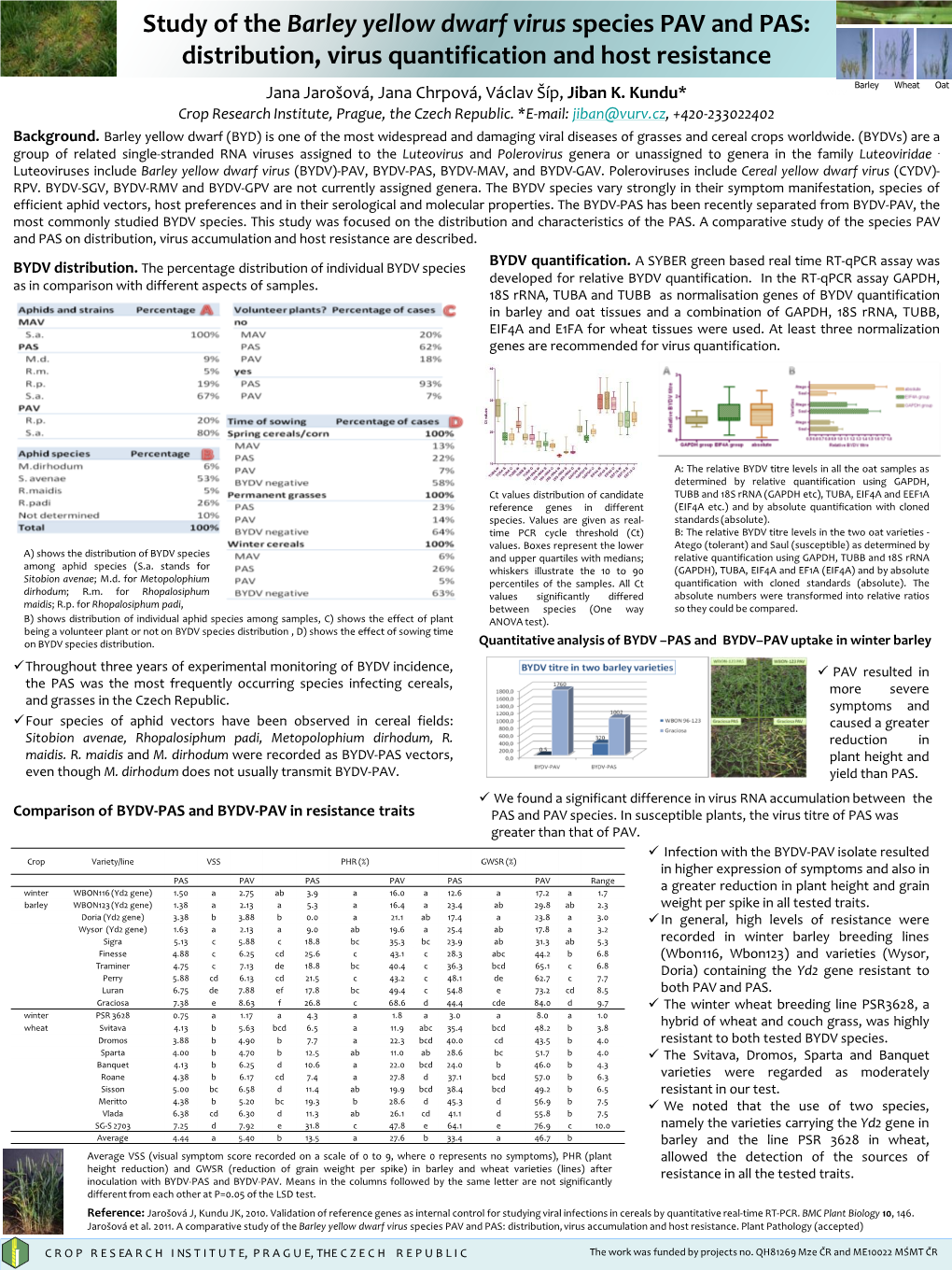 Study of the Barley Yellow Dwarf Virus Species PAV and PAS: Distribution, Virus Quantification and Host Resistance