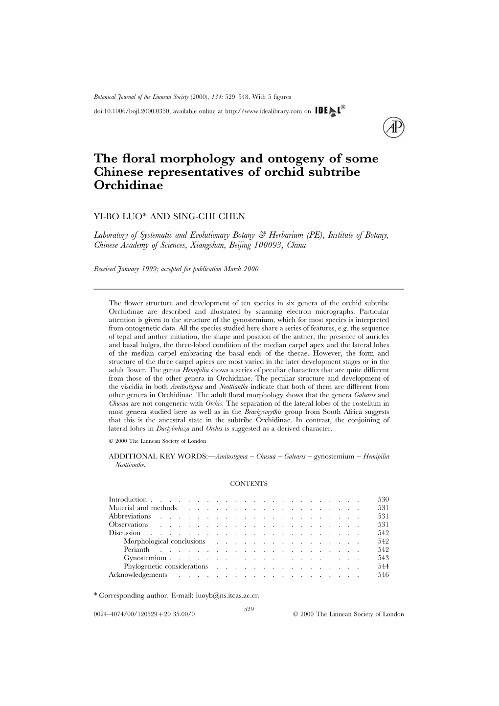 The Floral Morphology and Ontogeny of Some Chinese Representatives Of