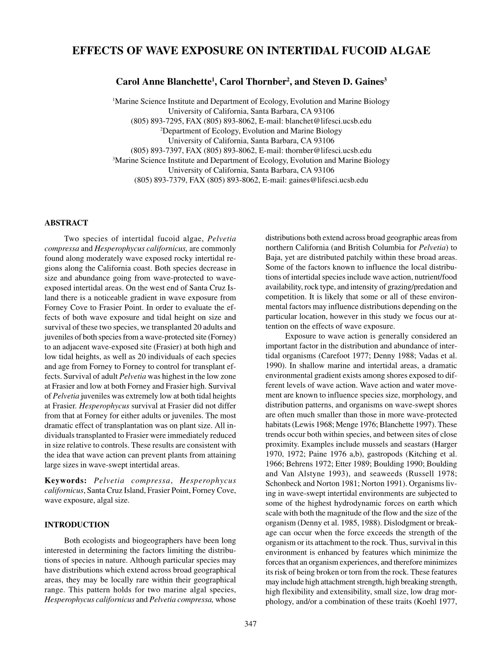 Effects of Wave Exposure on Intertidal Fucoid Algae