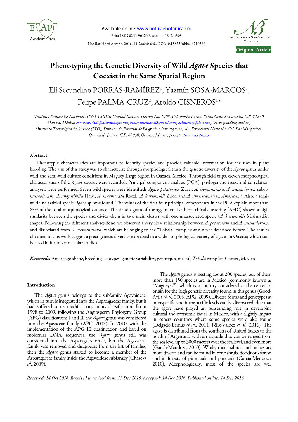 Phenotyping the Genetic Diversity of Wild Agave Species That Coexist In