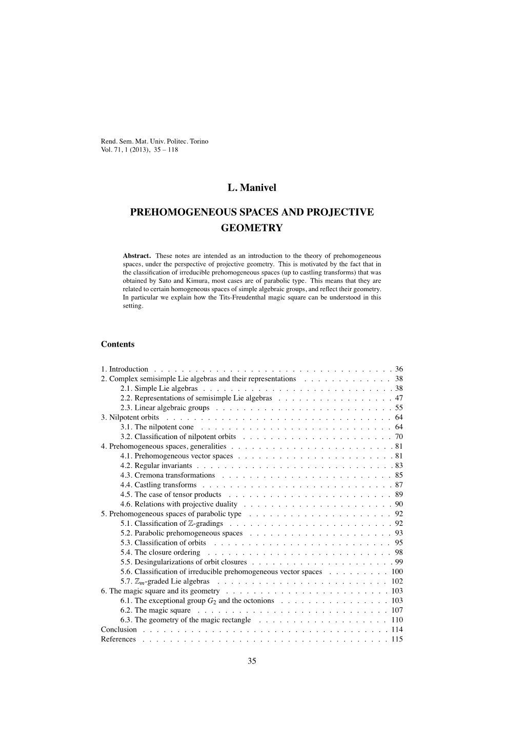 L. Manivel PREHOMOGENEOUS SPACES and PROJECTIVE