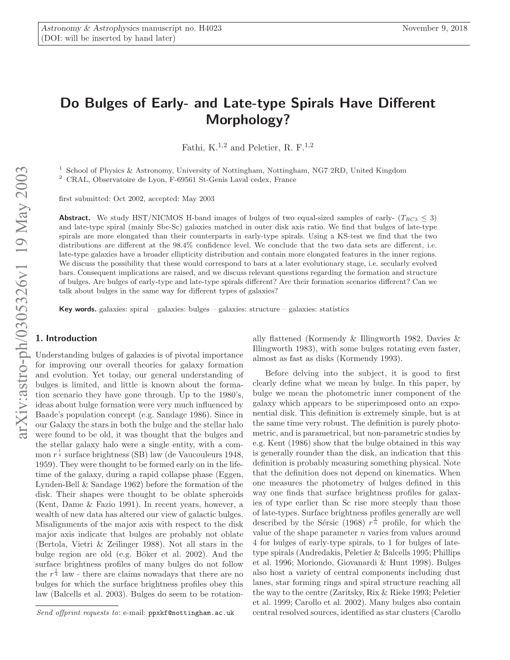 Do Bulges of Early-And Late-Type Spirals Have Different Morphology?